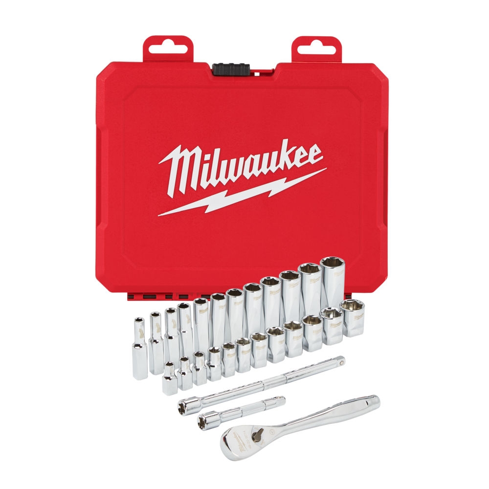 1/4 Drive 28pc Ratchet+Socket Set Metric